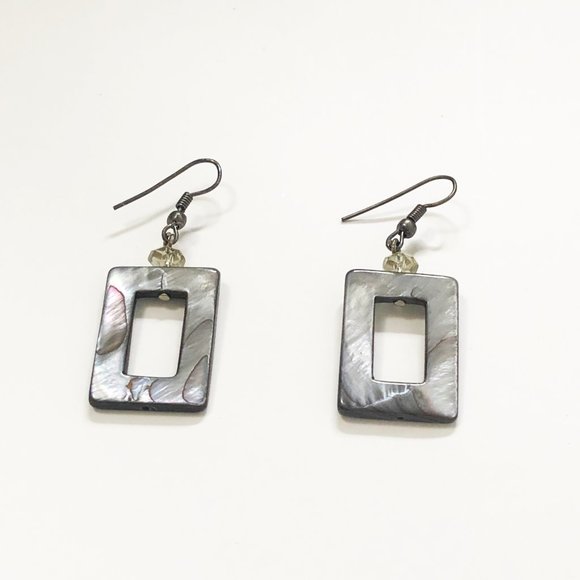 Grey Mother of Pearl Rectangular Earrings - Picture 1 of 5